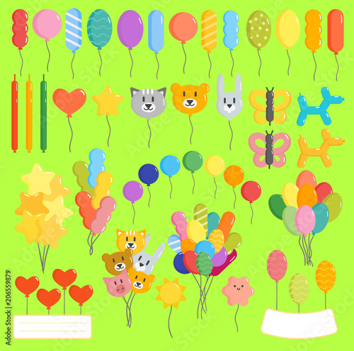 Color glossy happy birthday vector balloons illustration. Round entertainment...