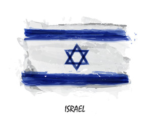 Wall Mural - Realistic watercolor painting flag of Israel . Vector