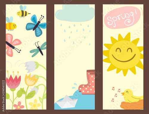 Spring vector banner natural floral symbols with blossom gardening beauty des...