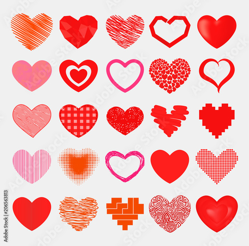 Red hearts sharp simple red vector icon. Color card beautiful celebrate brigh...