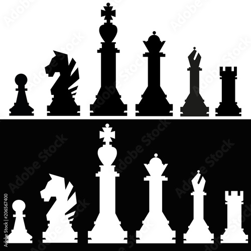 Set Of Icons Of Chess Pieces Their Names Queen King Rook