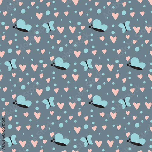 Simple heart sharp butterfly vector seamless pattern background pink color ca...