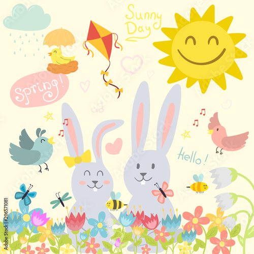 Spring vector natural floral background with blossom gardening beauty springt...