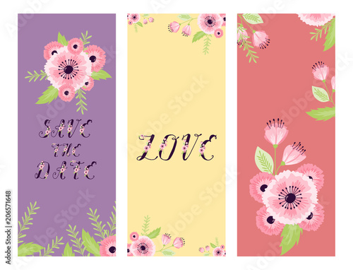 Vector Save the Date Love flower Valentine Day wedding floral card invitation...