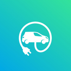 Poster - electric car with plug, EV vector