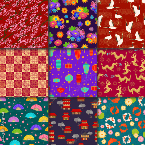 Asian pattern seamless vector asia background and oriental chinese backdrop o...