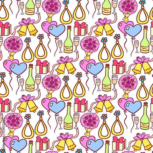 Vector wedding ceremony day hand drawn love seamless pattern illustration bac...