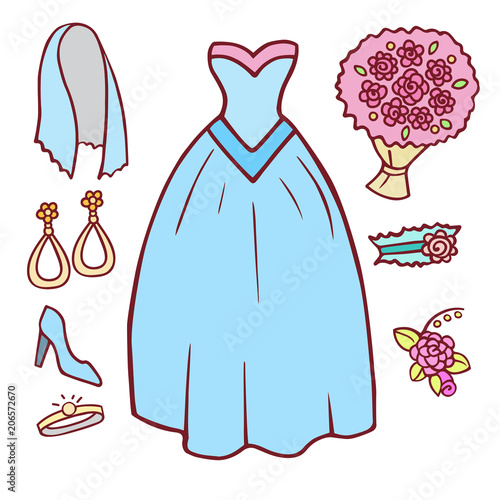 Wedding outline hand drawn icons vector illustration married celebration musi...