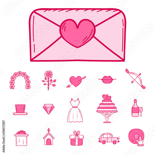 Wedding outline married engagement icons vector illustration.