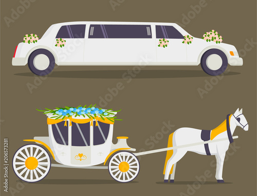 Wedding fashion transportation traditional auto expensive retro ceremony brid...