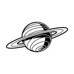 Wall Mural - Planet Saturn with rings - celestial body of solar system isolated on white background. Black and white outer space astronomy object. Vector illustration of cosmos element.