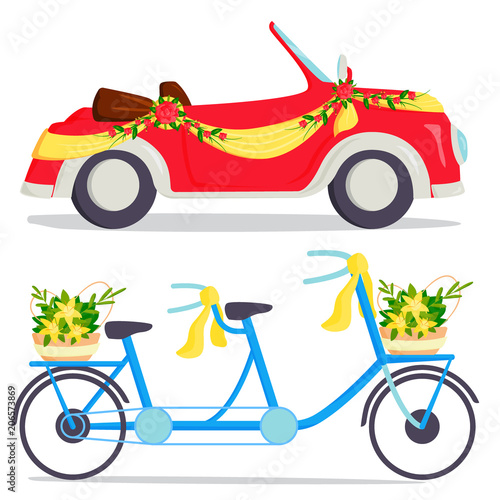 Wedding fashion transportation traditional auto expensive retro ceremony brid...