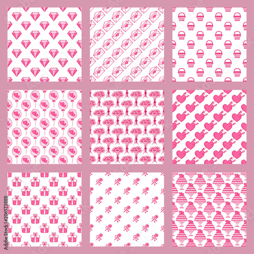 Simple red heart sharp vector seamless pattern background pink color card bea...