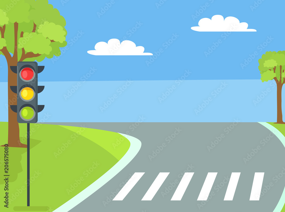 Pedestrian Crossing with Traffic Light and Road Stock Vector | Adobe Stock