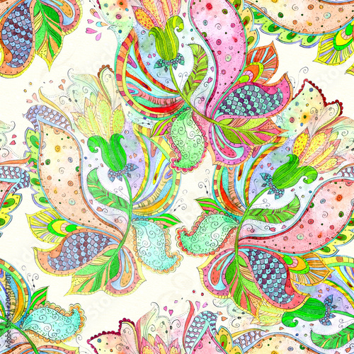 Papel de parede fashion seamless texture with fancy floral ornaments