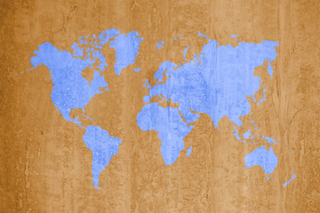 Wall Mural - blue map of the world ,cement wall background