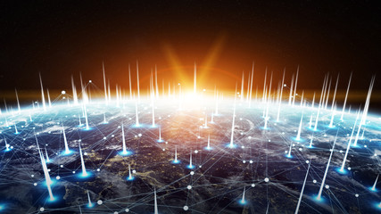 Aufkleber - Global network and datas exchanges over the planet Earth 3D rendering