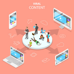 Wall Mural - Flat isometric vector concept of viral content, digital marketing campaign, social media network.