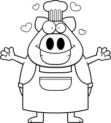 Canvas Print - Cartoon Pig Chef Hug