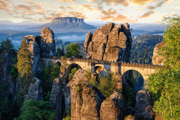 bridge between rocks near rathen, germany, europe sachsische schweiz