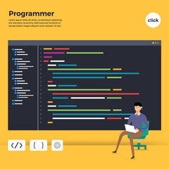 Wall Mural - flat design concept programmer coding program. vector illustrate.