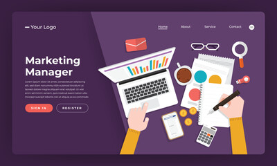 mock-up design website flat design concept marketing manager. vector illustration.