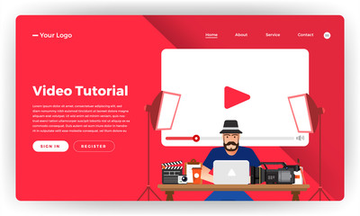 mock-up design website flat design concept video tutorial. vector illustration.