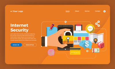 Wall Mural - mock-up design website flat design concept digital marketing. internet security. vector illustration