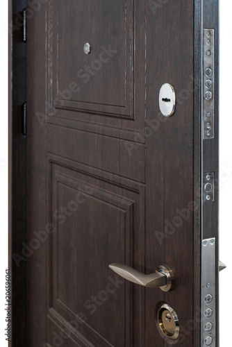 Open Door Door Lock Dark Brown Door Closeup Modern