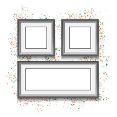 Frames on white background with colorfull confetti. Vector illus