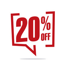 20 Percent Off Sale White Red Isolated Sticker Icon