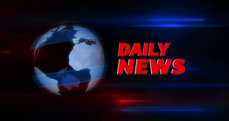 Wall Mural - daily news broadcasting news intro graphics animation. lead-in with rotating globe and title on abst