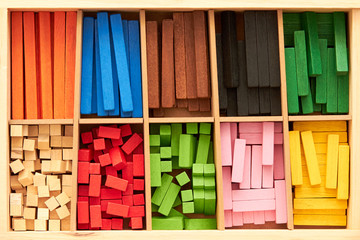 Wood Montessori material for math Cuisenaire rods