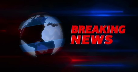 Wall Mural - breaking news broadcasting news intro graphics animation. lead-in with rotating globe and title on a