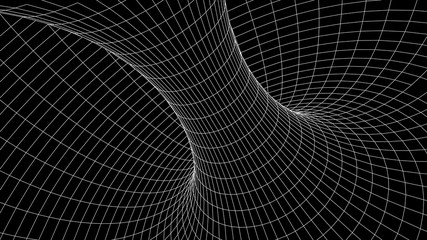 Fototapete - Tunnel or wormhole. Abstract Wormhole Science. 3D tunnel grid.Wireframe 3D surface tunnel.Grid texture