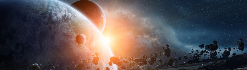 Wall Mural - panoramic view of planets in distant solar system 3d rendering elements of this image furnished by n