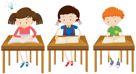 Wall Mural - students studying on white background