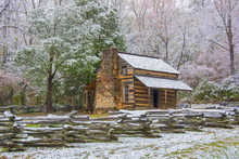 Snow Covered Smoky Mountain Log Cabin