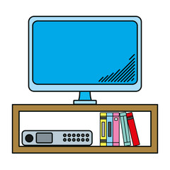 Sticker - electronic television technology in the desk with books