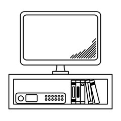 Sticker - line electronic television technology in the desk with books