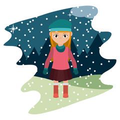 Wall Mural - girl with winter clothes and snowing weather