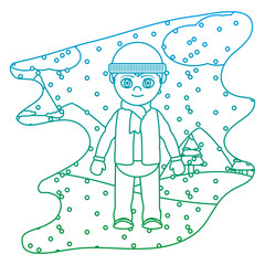 Wall Mural - degraded line boy with winter clothes and snowing weather