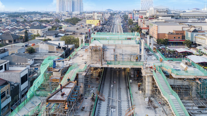 Wall Mural - Construction project of station and railway tracks