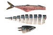 Fresh fish, raw cod fillets isolate background, Fish head, fish bone,sushi