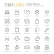 Collection of movie genres thin line icons