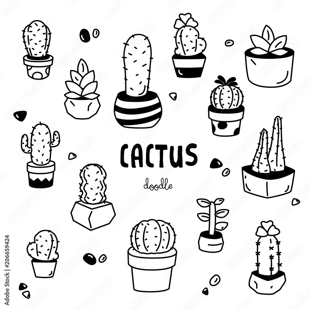 Cactus Doodle. Hand drawing styles for cactus. Stock Vector | Adobe Stock