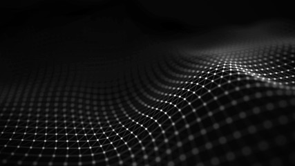 Leinwandbilder - Data technology illustration. Abstract futuristic background. Wave with connecting dots and lines on dark background. Wave of particles. Big data visualization.