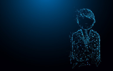 Leinwandbilder - Business man icon form lines and triangles, point connecting network on blue background. Illustration vector
