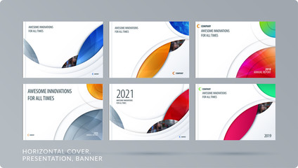 Wall Mural - Smooth design presentation template with colourful round shapes. Abstract vector set of modern horizontal banners