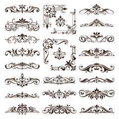 vintage design elements ornaments frame corners curbs retro stickers and damask vector set illustrat